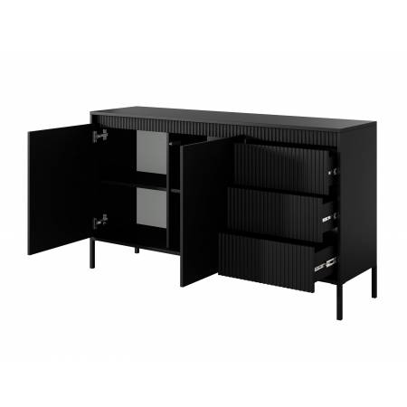 Komoda ryflowana 150 cm 2-drzwiowa z szufladami SONEO czarna